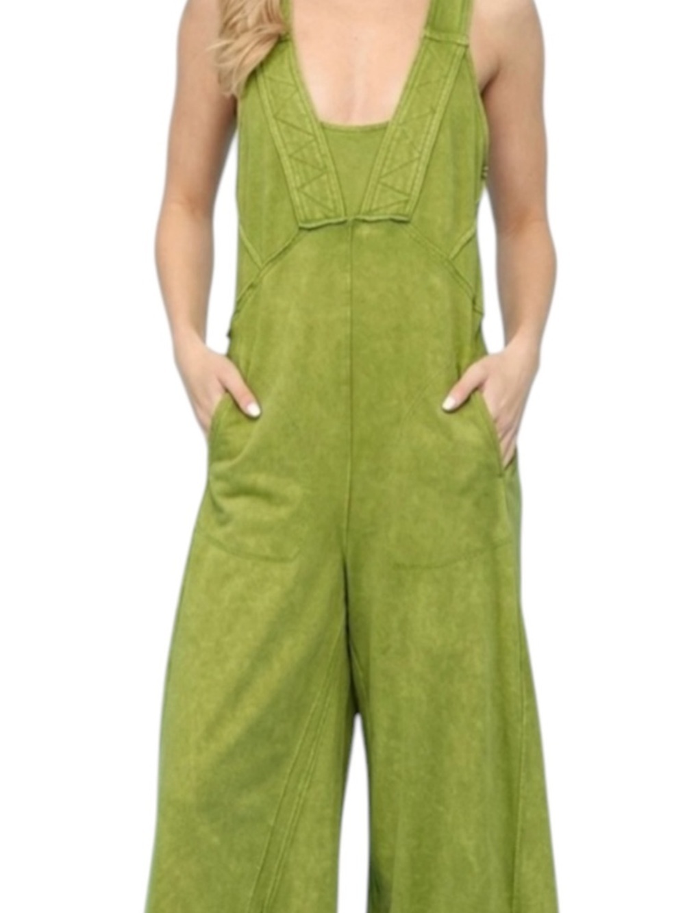 BlueVelvet Women’s Wide-Leg Olive Green Jumpsuit XL - Picture 2 of 4